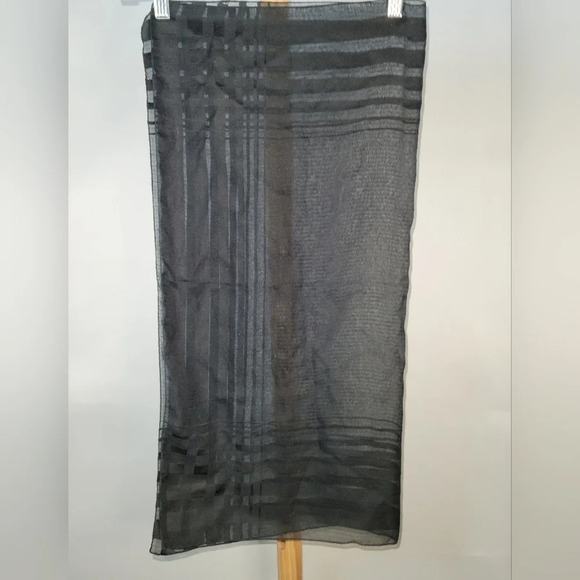 Black Monique Marrin chiffon scarf black stripes on edges  Small square - Picture 2 of 8